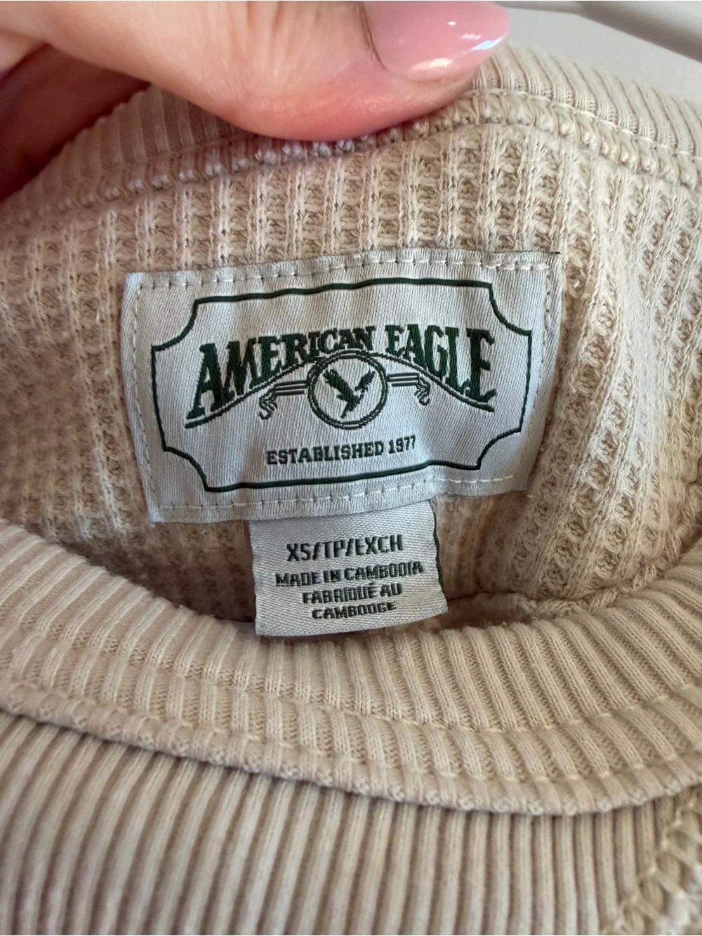 Oversized Vintage American Eagle Outfitters Cream Waffle Knit Sweatshirt with